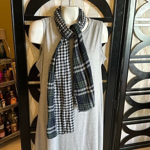 VURT Navy Blue / White / Green Reversible Plaid / Gingham Check 66” Long Scarf.